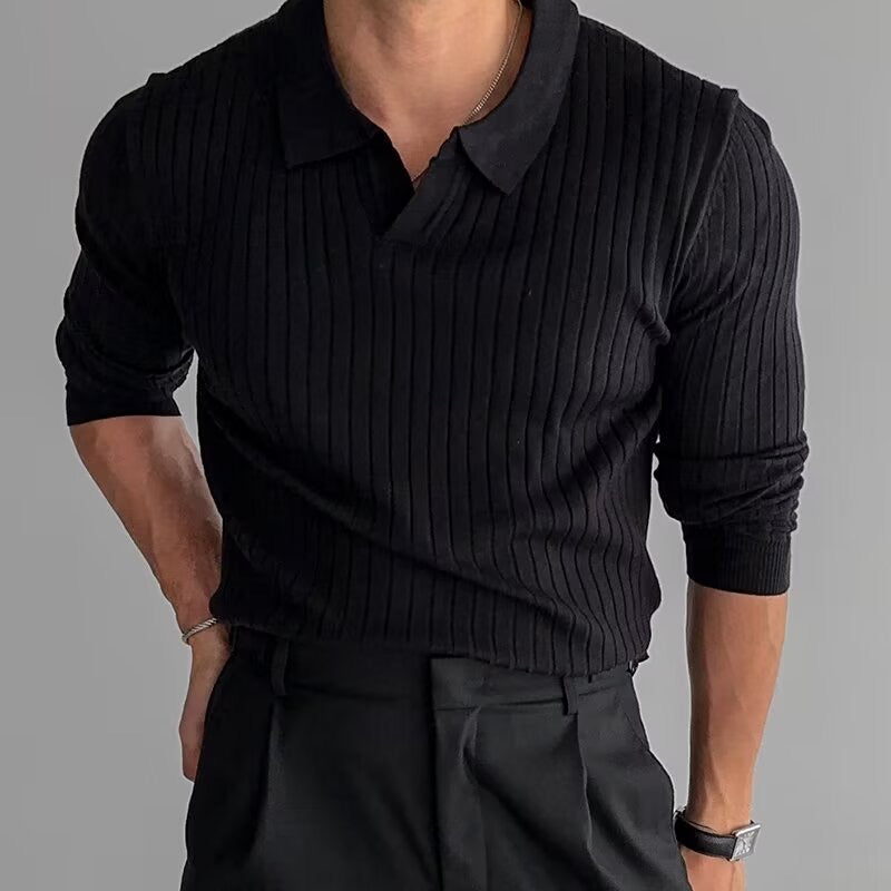 Long-Sleeve V-Neck Polo Shirt