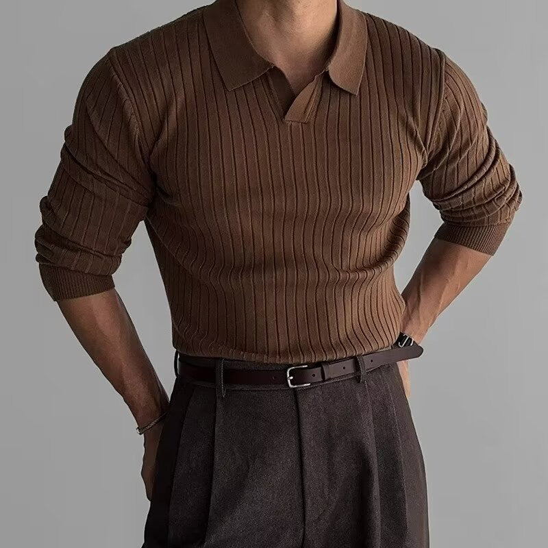 Long-Sleeve V-Neck Polo Shirt
