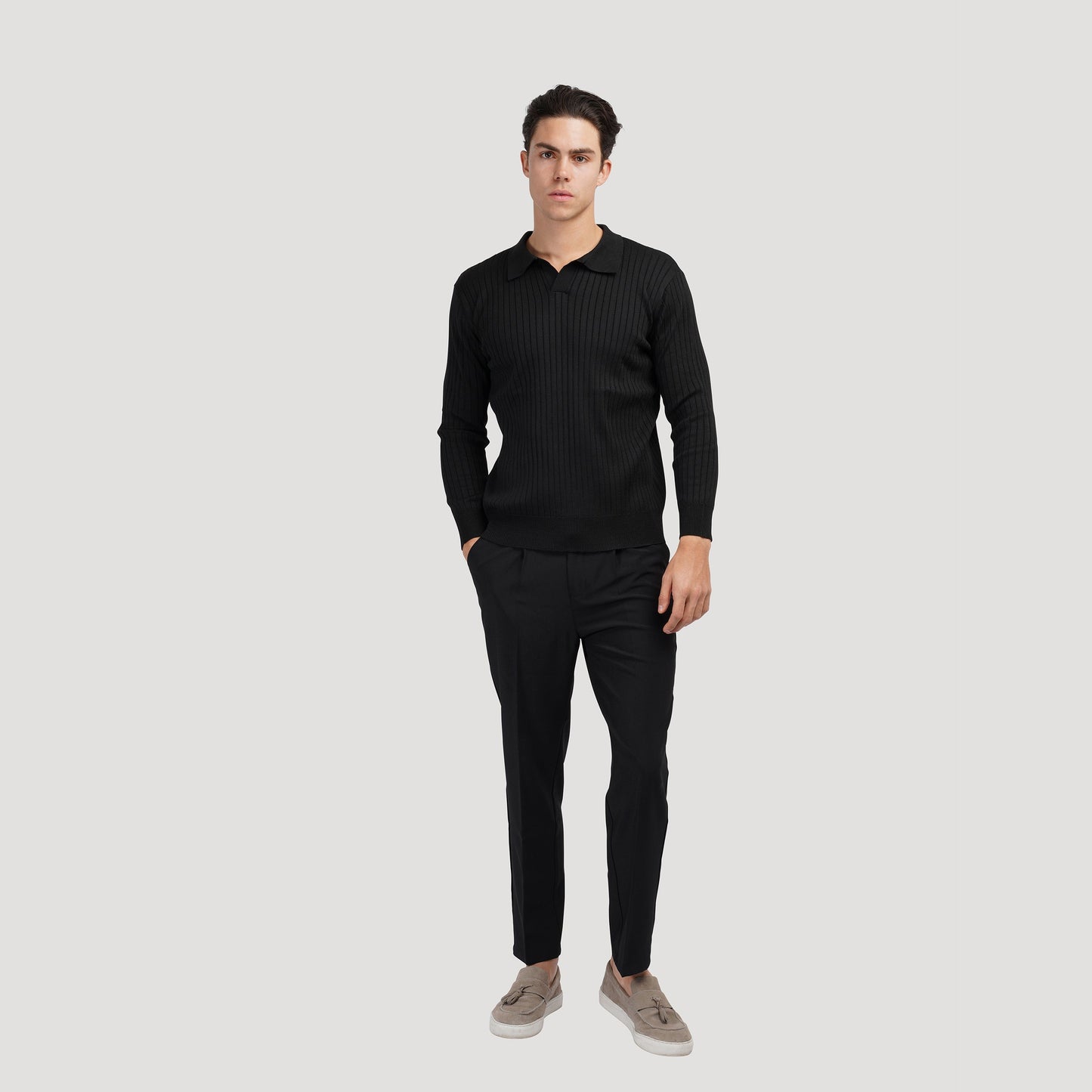 Long-Sleeve V-Neck Polo Shirt
