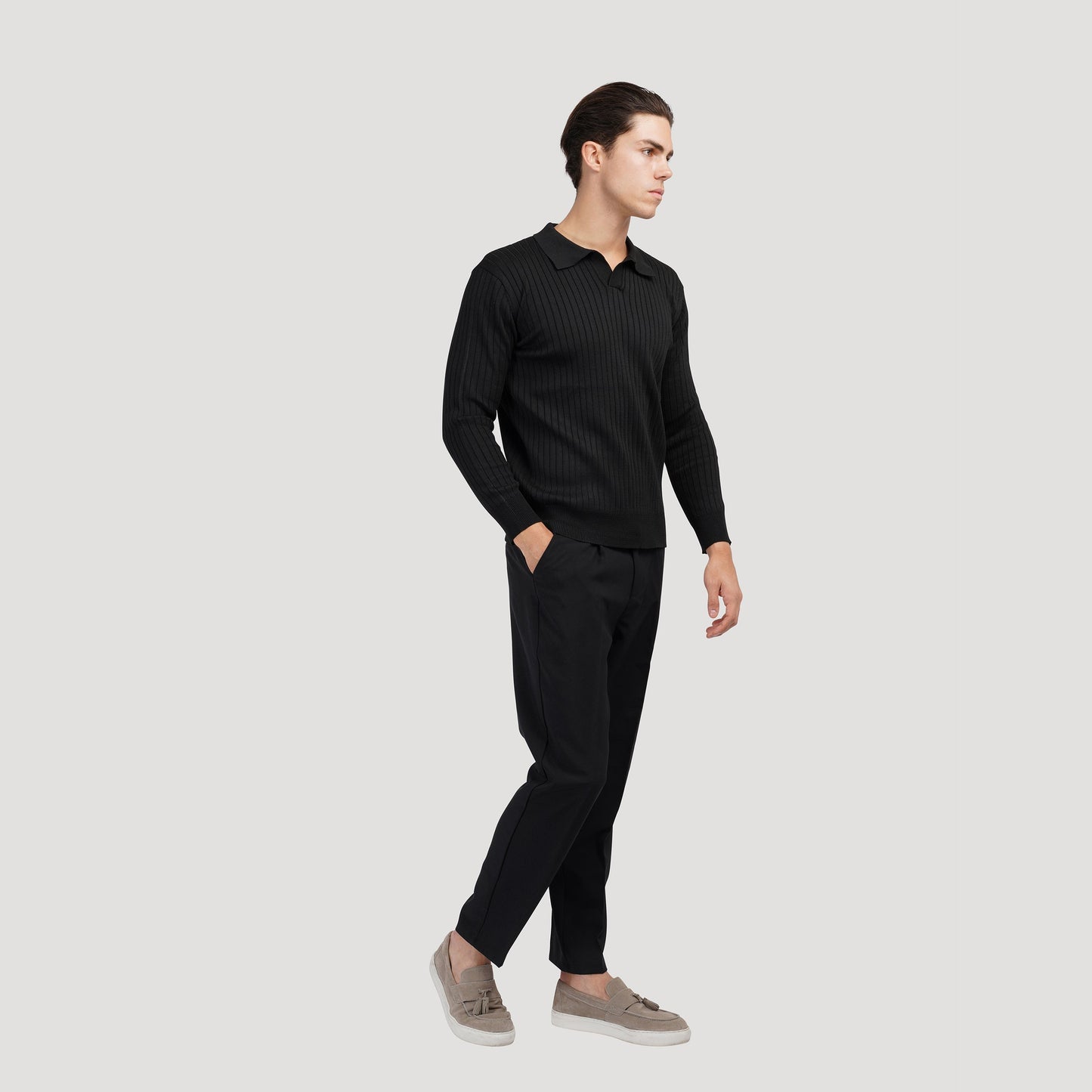 Long-Sleeve V-Neck Polo Shirt