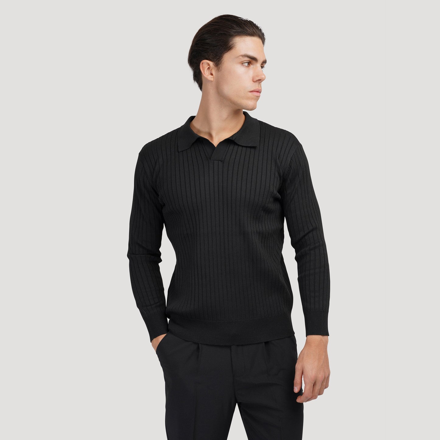 Long-Sleeve V-Neck Polo Shirt