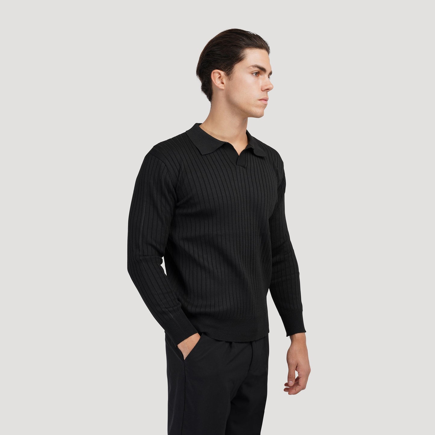 Long-Sleeve V-Neck Polo Shirt