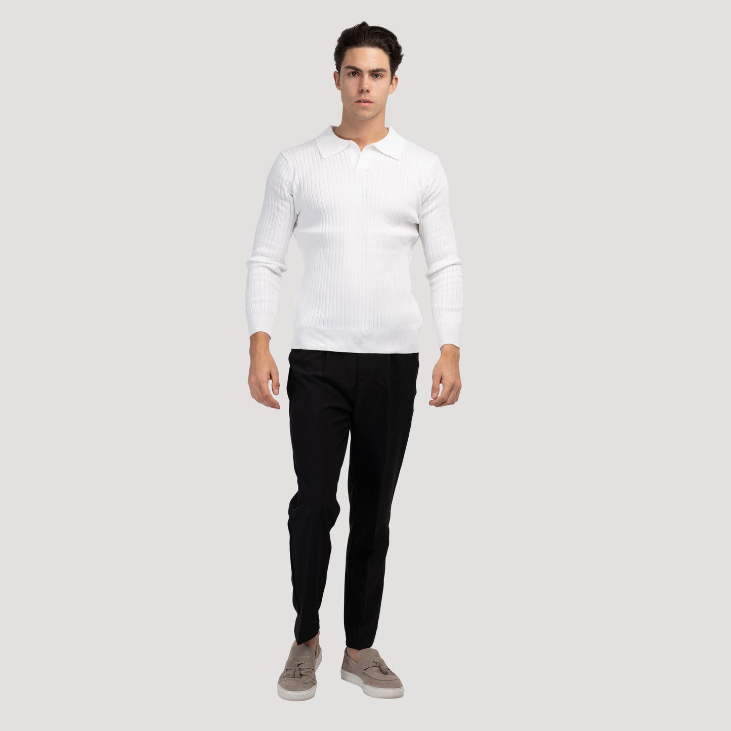 Long-Sleeve V-Neck Polo Shirt