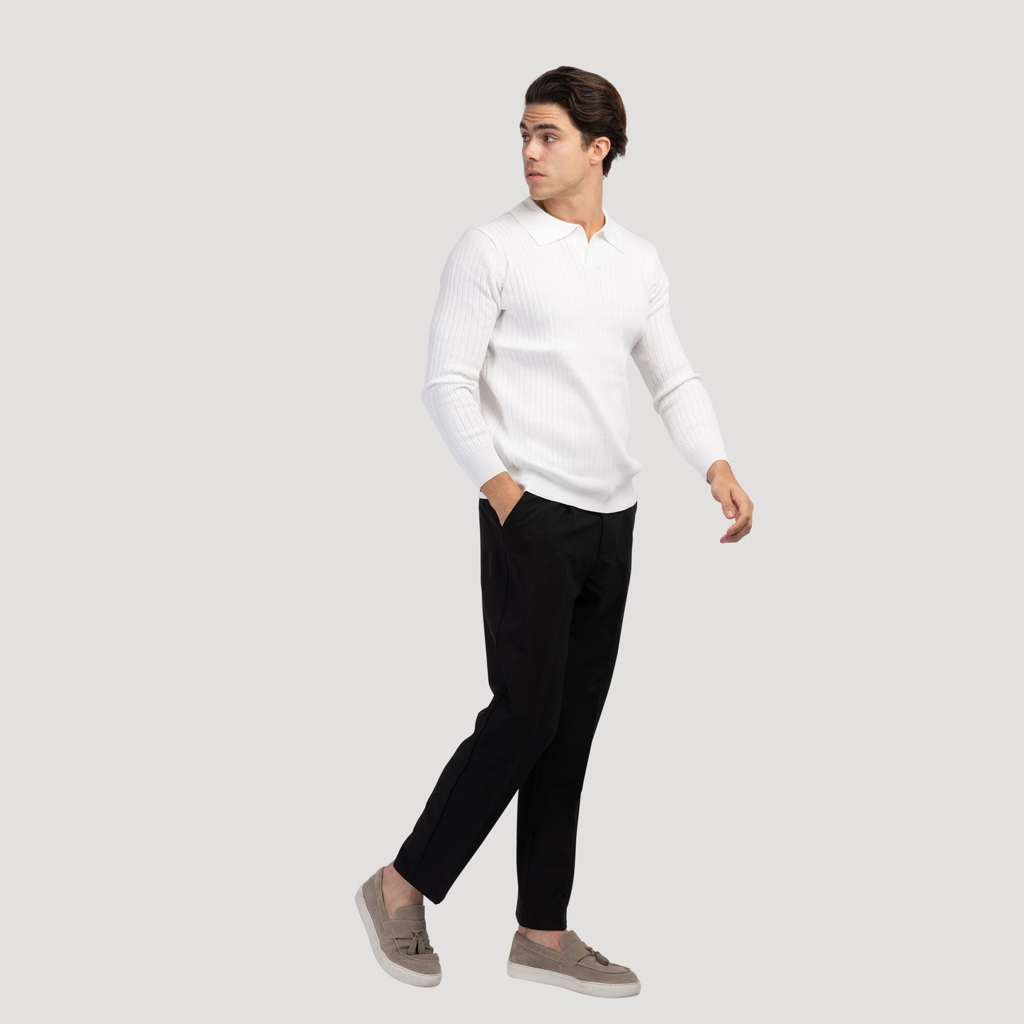 Long-Sleeve V-Neck Polo Shirt