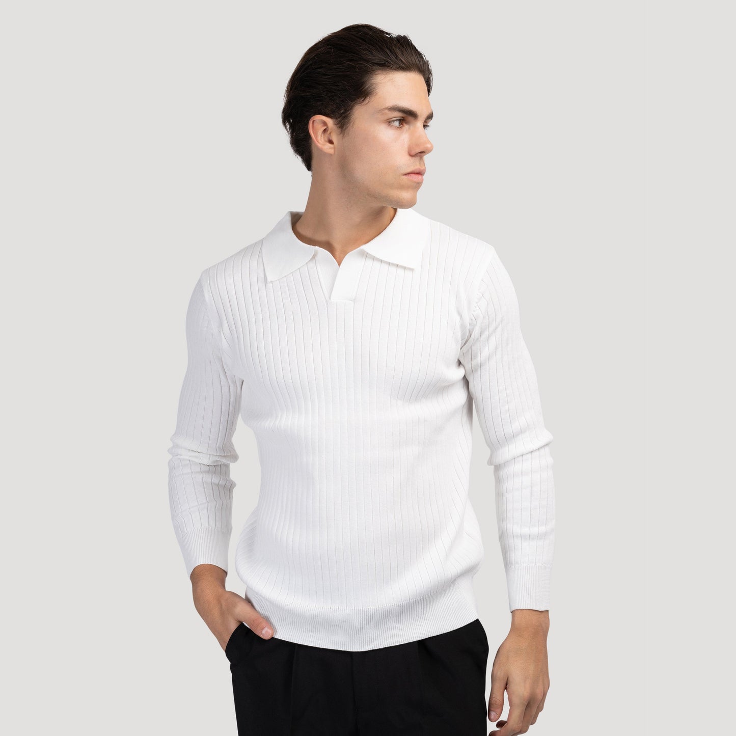 Long-Sleeve V-Neck Polo Shirt