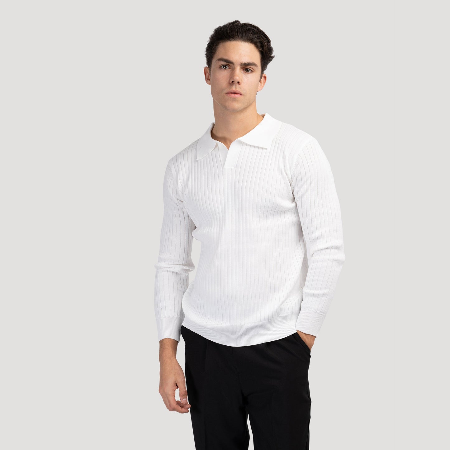 Long-Sleeve V-Neck Polo Shirt
