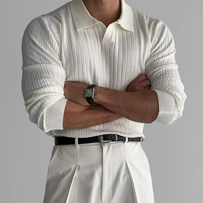 Long-Sleeve V-Neck Polo Shirt