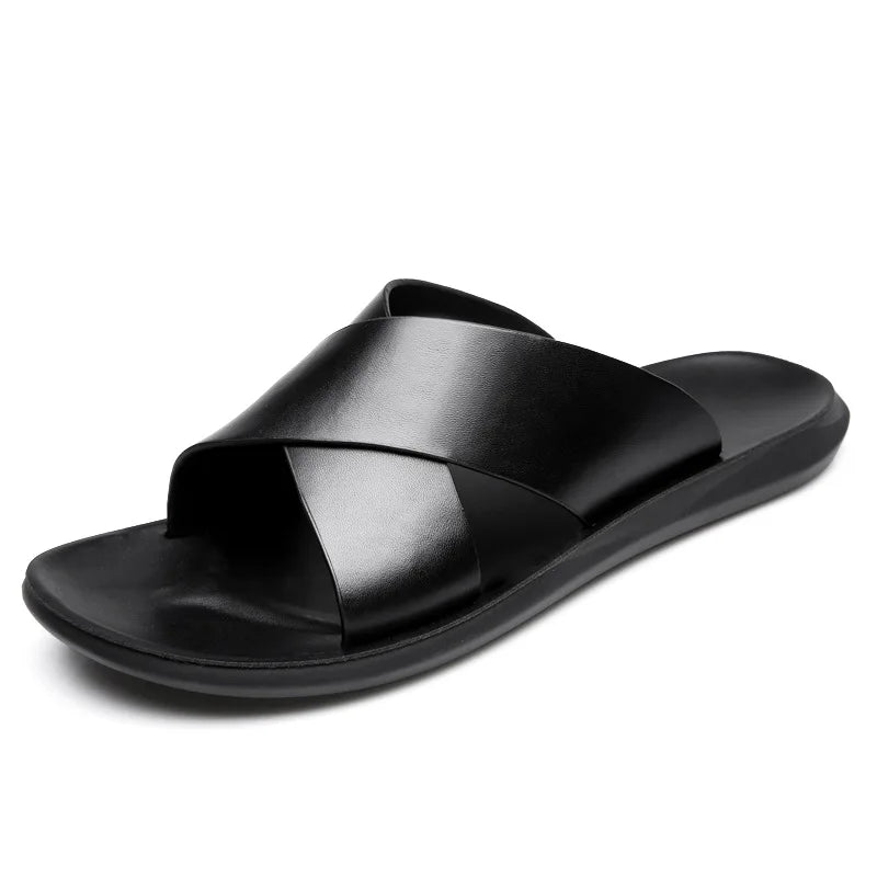 Italian Style Leather Sandals for Men with Crossed Straps