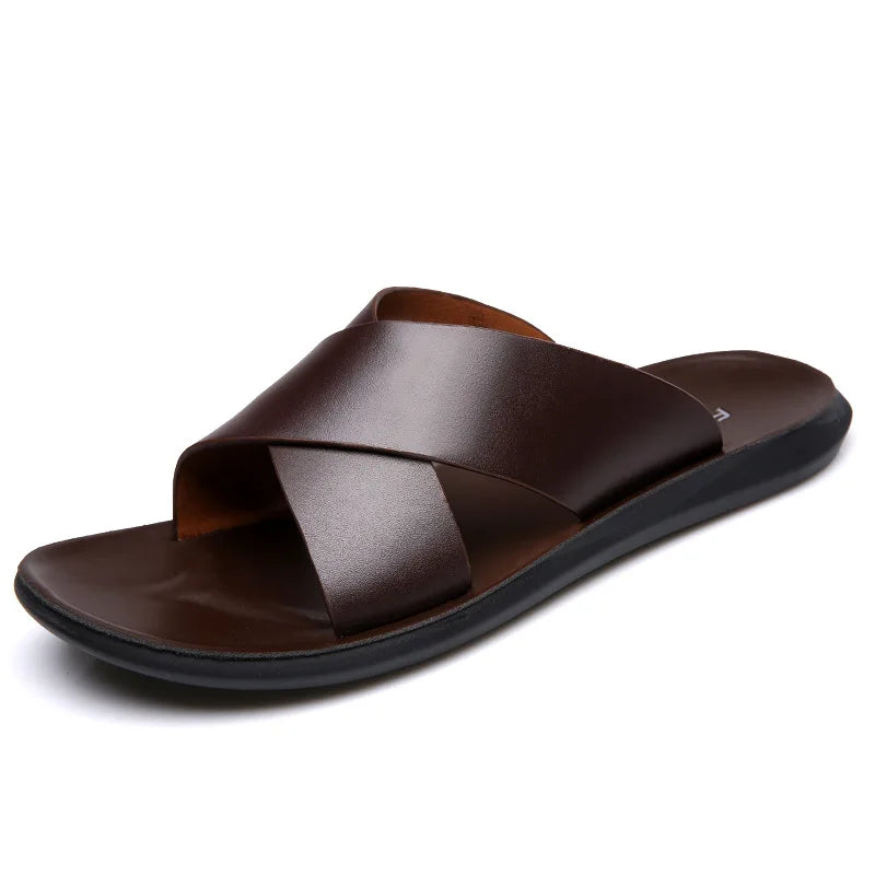 Italian Style Leather Sandals for Men with Crossed Straps