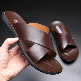 Italian Style Leather Sandals for Men with Crossed Straps