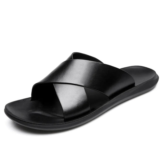 Italian Style Leather Sandals for Men with Crossed Straps